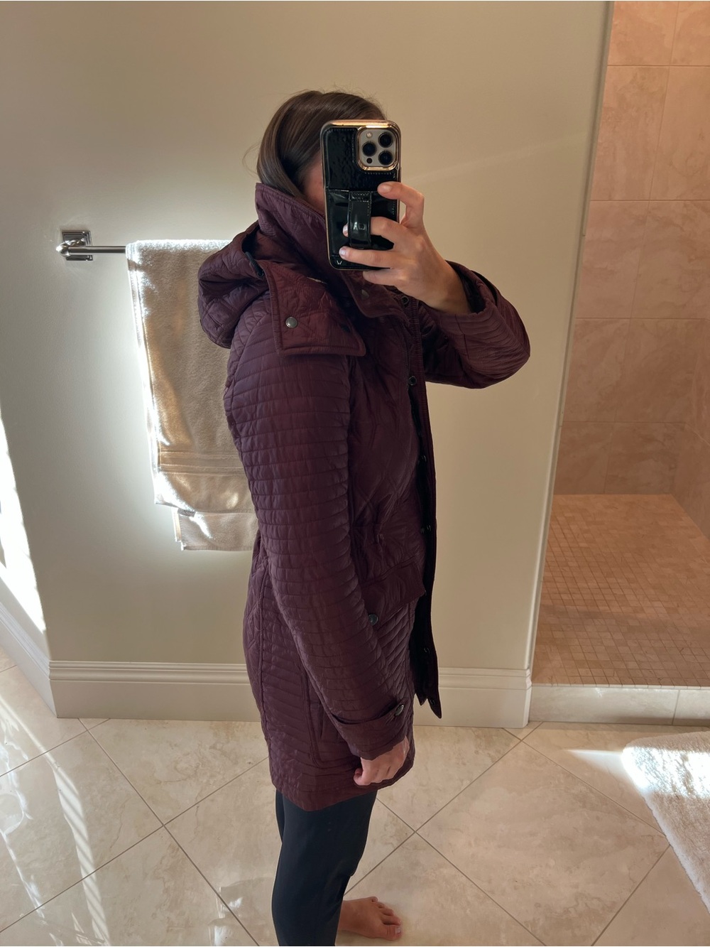 Burberry Brit Quilted Hooded Coat in Burgundy - Picture 9 of 11